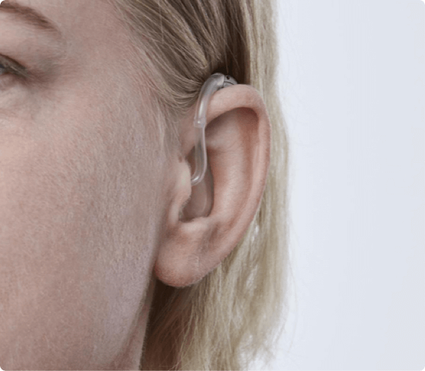 Close-up shot of a behind the ear hearing aid