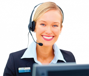 Receptionist wearing a headset.